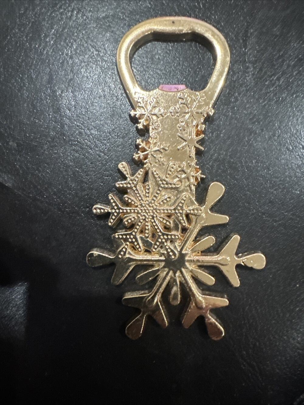 Gold Tone Snowflake Bottle Opener Christmas Winter Bar Tool Novelty